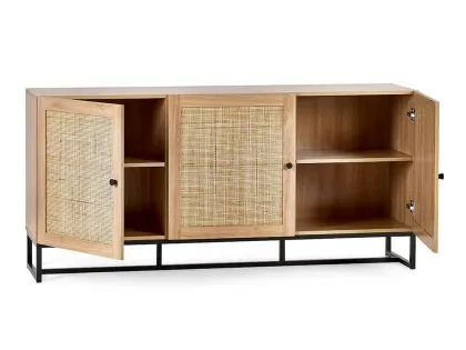 Julian Bowen Padstow Rattan and Oak 3 Door Sideboard