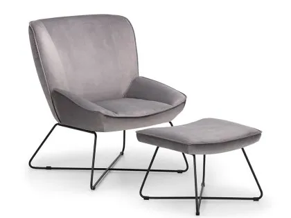 Julian Bowen Mila Grey Velvet Accent Chair with Footstool