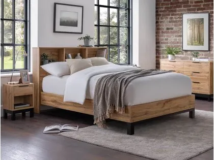 Julian Bowen Bali Bookcase Oak Wooden Bed Frame