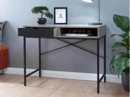 Clearance - GFW Telford Concrete Effect And Black 1 Drawer Computer Desk