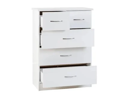 Clearance - Seconique Nevada White High Gloss 3+2 Drawer Chest Of Drawers