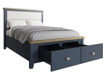 ASC Hudson 4ft6 Double Oak and Blue Wooden 2 Drawer Bed Frame