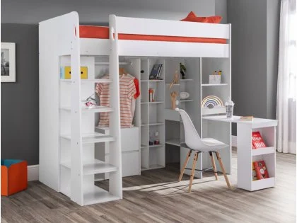 Julian Bowen Aurora 3ft White Wooden High Sleeper Bed Frame