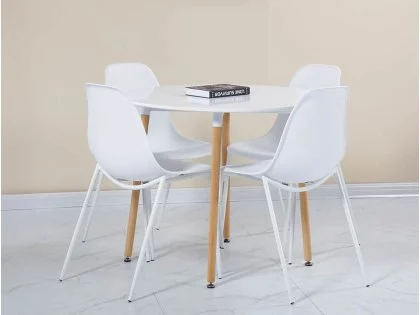 Seconique Lindon Dining Table and 4 White Dining Chairs