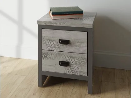 GFW Boston Grey Wood Effect Pair of 2 Drawer Bedside Tables