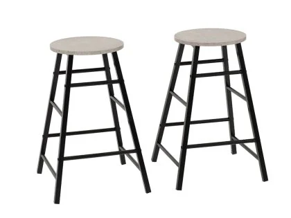 Seconique Athens Concrete Effect and Black Bar Stools (Set of 2)