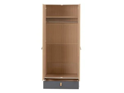 Seconique Brooklyn Grey and Oak 2 Door 1 Drawer Mirrored Wardrobe