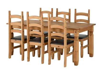 Seconique Corona Pine Dining Table and 6 Brown Faux Leather Chairs