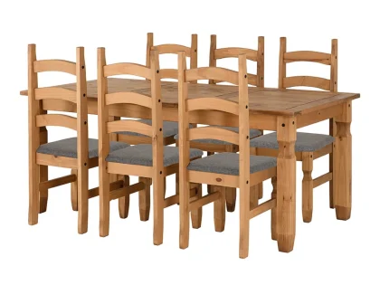 Seconique Corona Pine Dining Table and 6 Grey Fabric Chairs