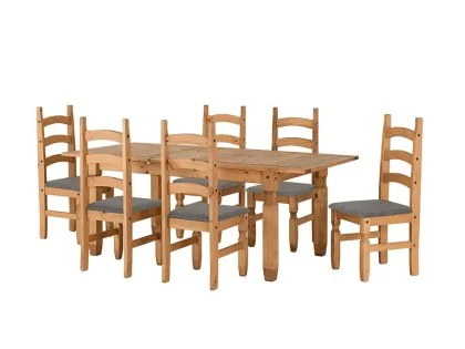 Seconique Corona Pine Extending Dining Table and 6 Grey Fabric Chairs