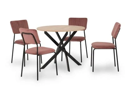 Seconique Sheldon Sonoma Oak Dining Table and 4 Pink Velvet Chairs