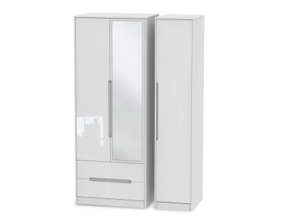 Welcome Monaco Gloss 3 Door 2 Drawer Tall Mirrored Triple Wardrobe (Assembled)