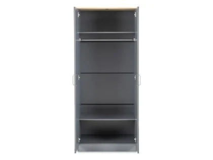 Seconique Portland Grey and Oak 2 Door Double Wardrobe