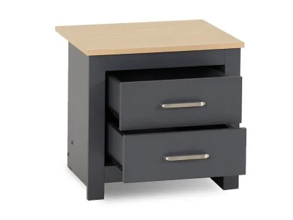 Seconique Portland Grey and Oak 2 Drawer Bedside Table