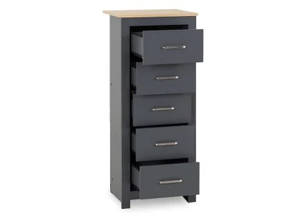 Seconique Portland Grey and Oak 5 Drawer Tall Narrow Chest of Drawers