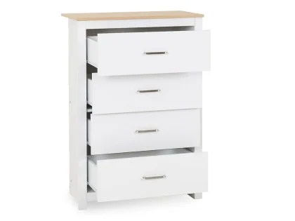 Seconique Portland White and Oak 4 Drawer Chest of Drawers