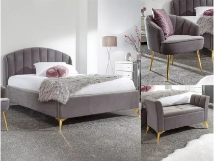 GFW Pettine King Size Grey Fabric 3 Piece Bedroom Furniture Set
