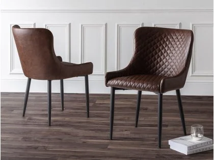 Julian Bowen Luxe Set of 2 Brown Faux Leather Dining Chairs