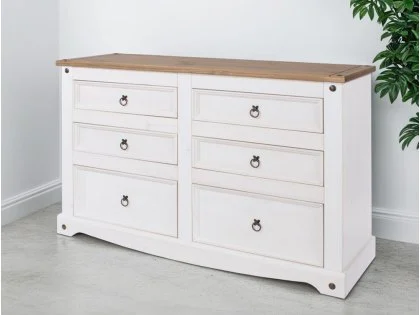 Core Corona White and Pine 3+3 Drawer Wide Chest of Drawers Core Corona White and Pine 3+3 Drawer Wide Chest of Drawers