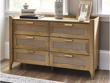 Julian Bowen Sydney Oak and Rattan Effect 3+3 Drawer Chest of Drawers Julian Bowen Sydney Oak and Rattan Effect 3+3 Drawer Chest of Drawers