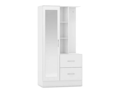 Seconique Nevada White High Gloss 1 Door 2 Drawer Mirrored Shelving Wardrobe
