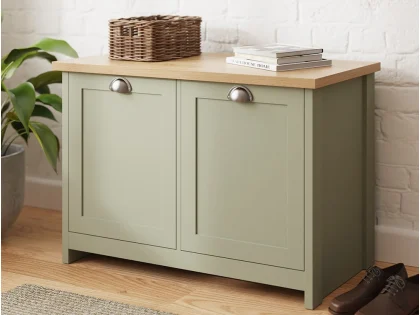GFW Lancaster Green and Oak 2 Door Shoe Cabinet