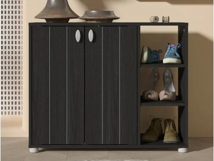 GFW Bideford Black 2 Door Compact Shoe Cabinet GFW Bideford Black 2 Door Compact Shoe Cabinet