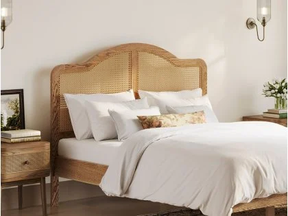 LPD Claude Rattan and Smoked Oak Wooden Bed Frame LPD Claude Rattan and Smoked Oak Wooden Bed Frame