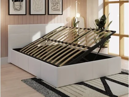 Clearance - GFW Ecuador 4ft6 Double White Faux Leather Side Lift Ottoman Bed Frame