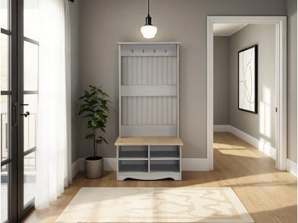 Core Corona Grey and Waxed Pine 2 Tier Shoe Bench With Hat & Coat Rack Core Corona Grey and Waxed Pine 2 Tier Shoe Bench With Hat & Coat Rack