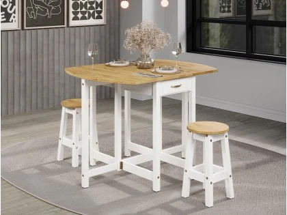 Core Corona White Oval Breakfast Drop Leaf Table and 2 Stools Set Core Corona White Oval Breakfast Drop Leaf Table and 2 Stools Set