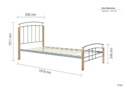 Clearance - Birlea Tetras 3ft Single Silver and Beech Metal Bed Frame