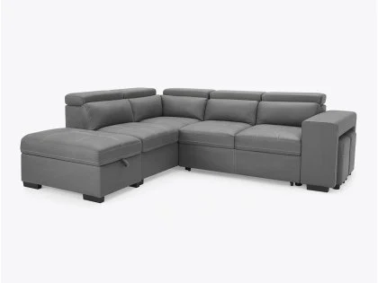 TGC Crimson Grey Left Hand Faux Leather Corner Sofa with Storage