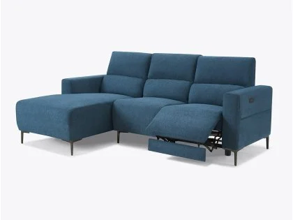 TGC Emma Blue Velvet Fabric Left Hand Chaise Recliner Sofa
