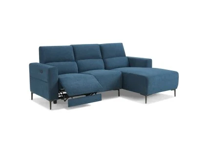 TGC Emma Blue Velvet Fabric Right Hand Chaise Recliner Sofa