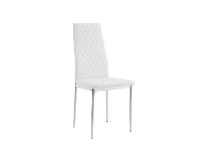 TGC Sara Set of 4 White Faux Leather Dining Chairs with Silver Legs