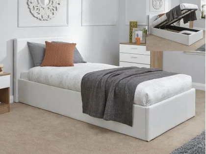 Clearance - GFW Ecuador 3ft Single White Faux Leather End Lift Ottoman Bed Frame