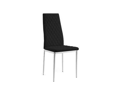 TGC Sara Set of 6 Black Faux Leather Dining Chairs with Silver Legs