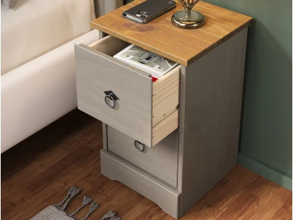 Core Corona Compact Grey and Pine 2 Drawer Bedside Table