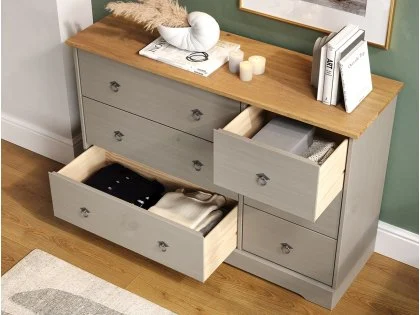Core Corona Compact Grey and Pine 3+3 Drawer Wide Chest of Drawers