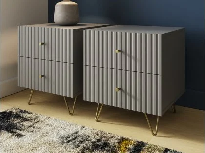 GFW Thalia Grey Ribbed Pair of 2 Drawer Bedside Tables GFW Thalia Grey Ribbed Pair of 2 Drawer Bedside Tables
