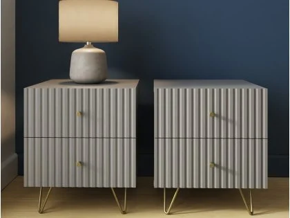 GFW Thalia Grey Ribbed Pair of 2 Drawer Bedside Tables GFW Thalia Grey Ribbed Pair of 2 Drawer Bedside Tables