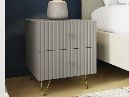 GFW Thalia Grey Ribbed 2 Drawer Bedside Table GFW Thalia Grey Ribbed 2 Drawer Bedside Table