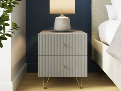 GFW Thalia Grey Ribbed 2 Drawer Bedside Table GFW Thalia Grey Ribbed 2 Drawer Bedside Table