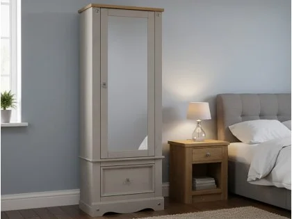 Core Corona Grey and Waxed Pine Mirrored Door Wardrobe Core Corona Grey and Waxed Pine Mirrored Door Wardrobe