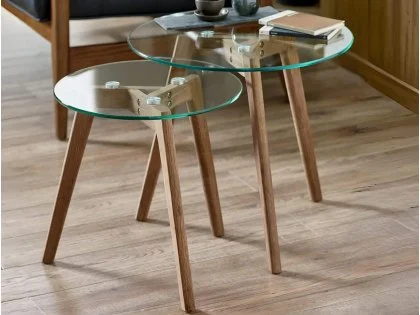 Julian Bowen Bryant Light Oak Glass Nest of Tables Julian Bowen Bryant Light Oak Glass Nest of Tables