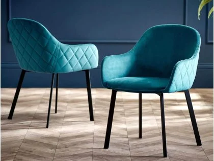 Julian Bowen Lima Teal Velvet Fabric Set of 2 Dining Chairs Julian Bowen Lima Teal Velvet Fabric Set of 2 Dining Chairs