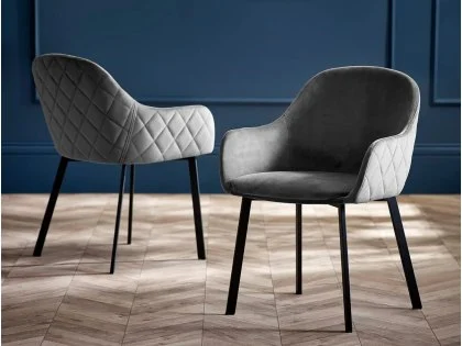 Julian Bowen Lima Grey Velvet Fabric Set of 2 Dining Chairs Julian Bowen Lima Grey Velvet Fabric Set of 2 Dining Chairs