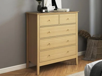Core Henley Oak 3+2 Drawer Wide Chest of Drawers