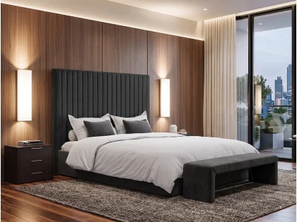 LPD Berlin Tall Black Velvet Ottoman Bed Frame